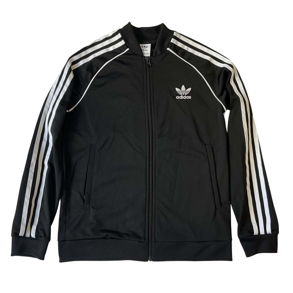 Adidas Youth Sweatshirt M (11-12y) Black Logo Embroidery Track Jacket Activewear